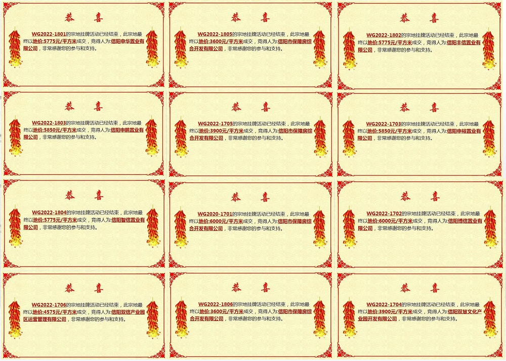 喜報(bào)！華信建投集團(tuán)成功摘牌信陽(yáng)CAZ片區(qū)12宗土地